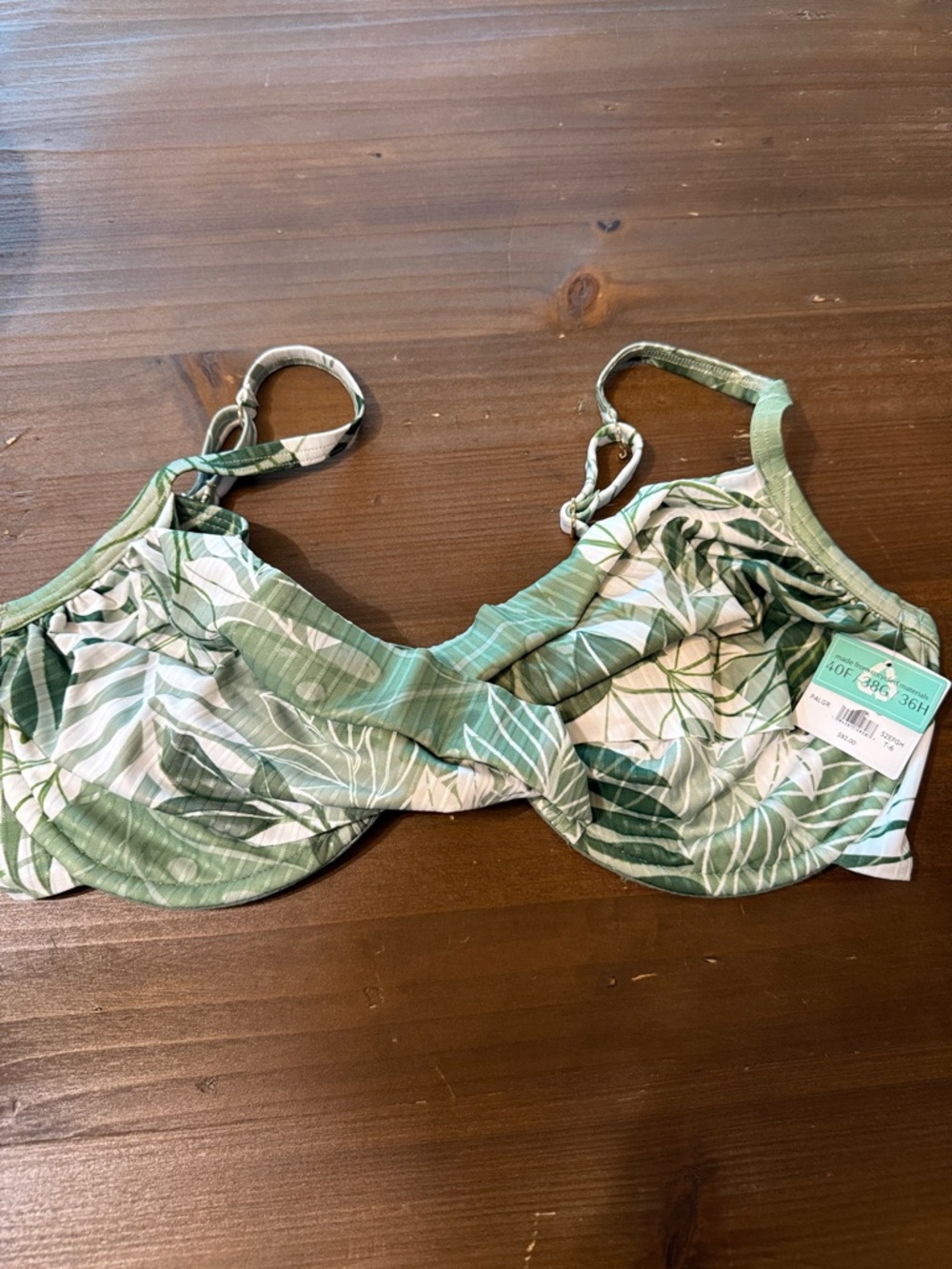 Women’s Green Leaf Print Underwire Bikini Top - Unbranded